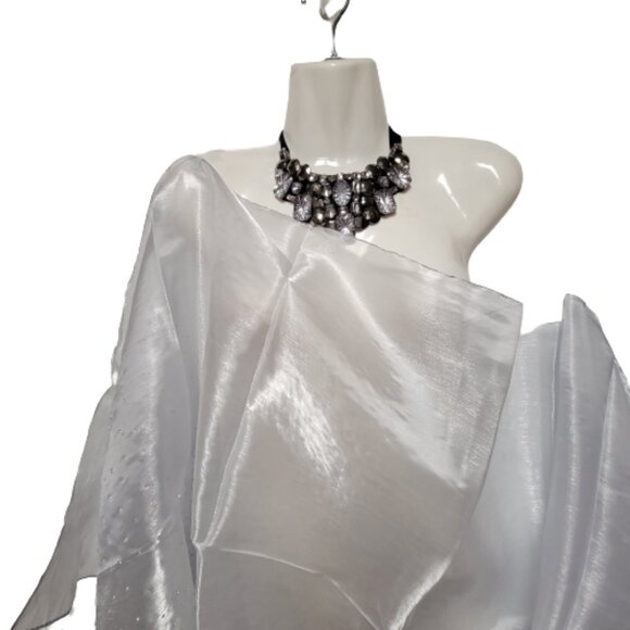 Silver Sheer Scarf Sequin Embellish Organza Scarf- NEW - Picture 4 of 11